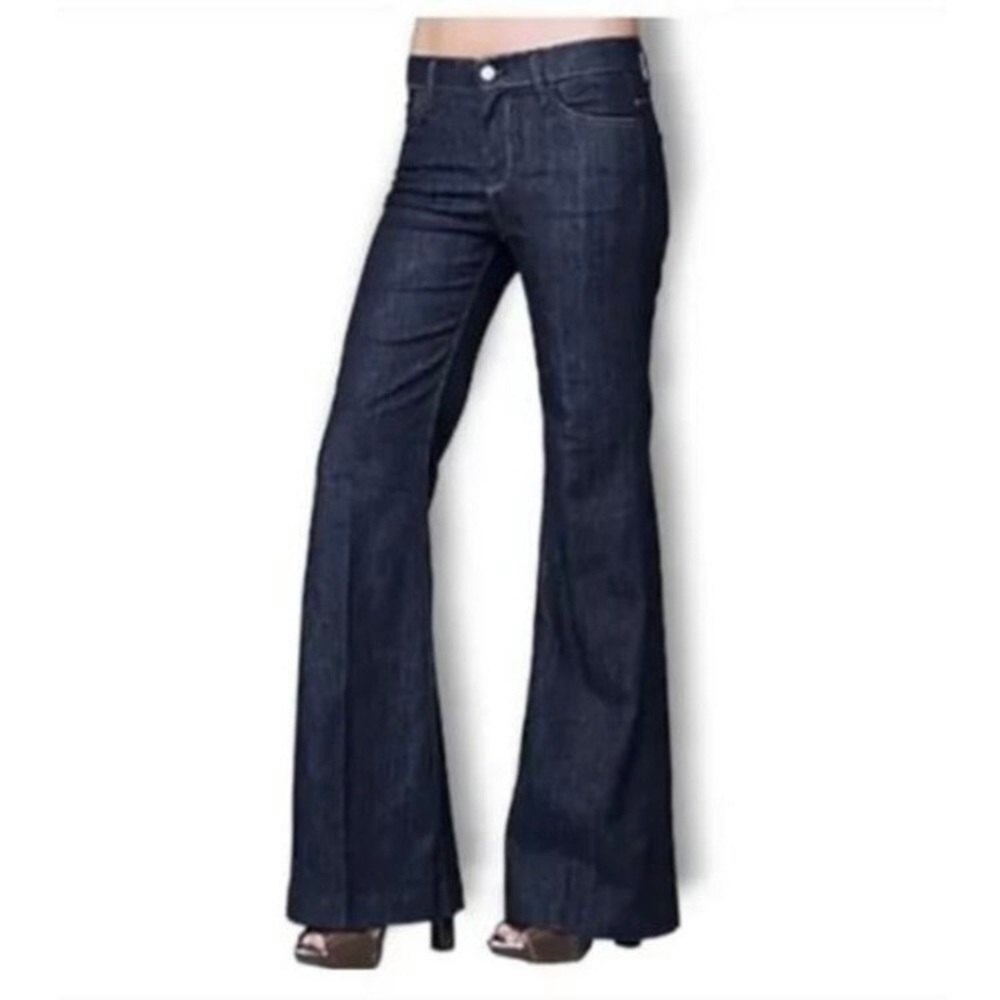 7 FAMK Womens 29x33 Ginger Flare Trouser Dark Wash Low Rise Jeans Denim Pants